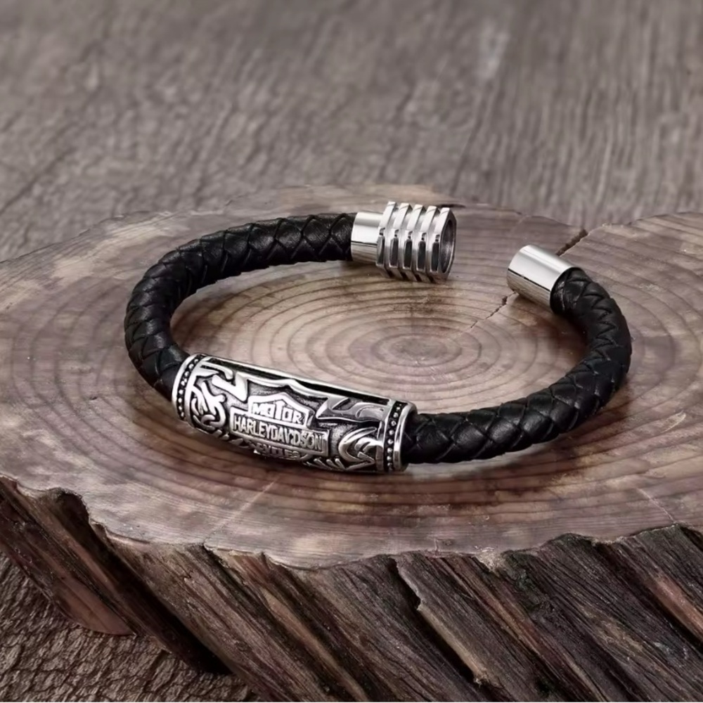 Harley-Davidson Black and Silver Braided Bracelet